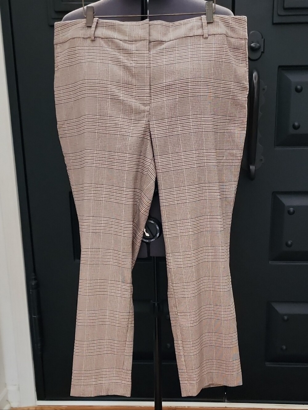 Ann Taylor Factory Plaid Straight-Leg Trousers in Tan and Brown